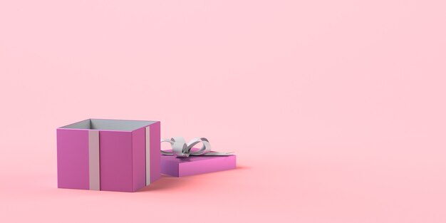 Banner scatola regalo aperta rosa. Natale. Regalo. illustrazione 3D.