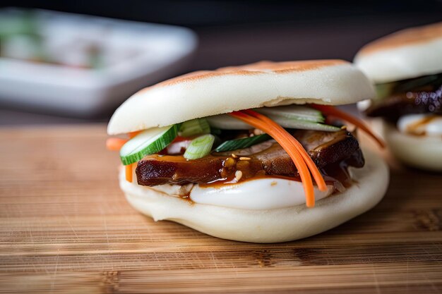 Bao bun fresco e caldo dal forno con ripieni saporiti come il sesamo di cipolla verde