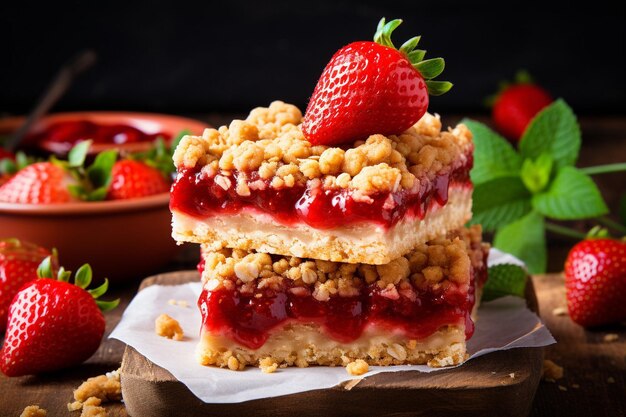 Bar di fragole di fragole con un topping di avena croccante