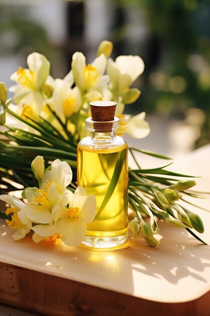 barattolo di bottiglia con estratto di olio essenziale di freesia