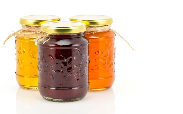 Barattolo di marmellata isolato su sfondo bianco