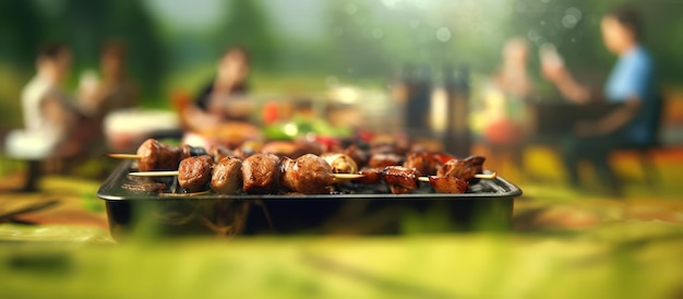 Barbecue e pranzo sfocare lo sfondo Amici e natura