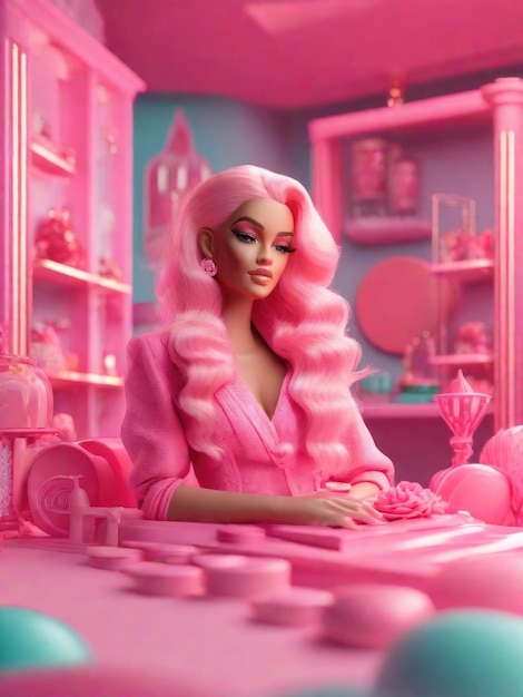 Barbie bambola alla moda nei colori rosa AI generato