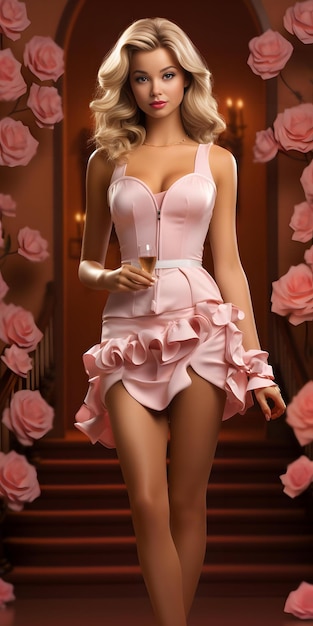 Barbie bambola carina ragazza bionda vestito carta da parati rosa