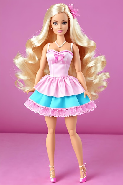 Barbie bambola carina ragazza bionda vestito rosa sfondo sfondo design