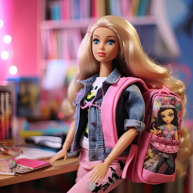 Barbie che va a scuola Studente donna che guarda indietro mentre va a una lezione all'università o a scuola