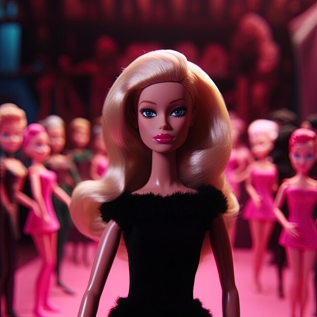 Barbie con il vestito rosa da vicino