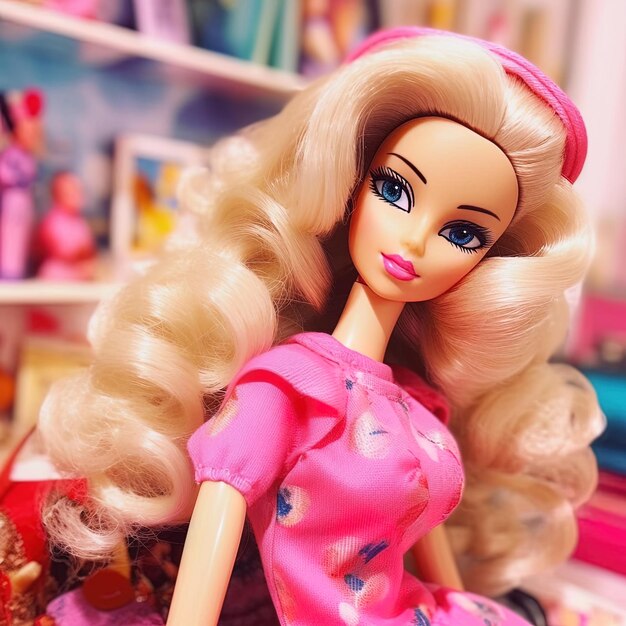 Barbie con il vestito rosa da vicino