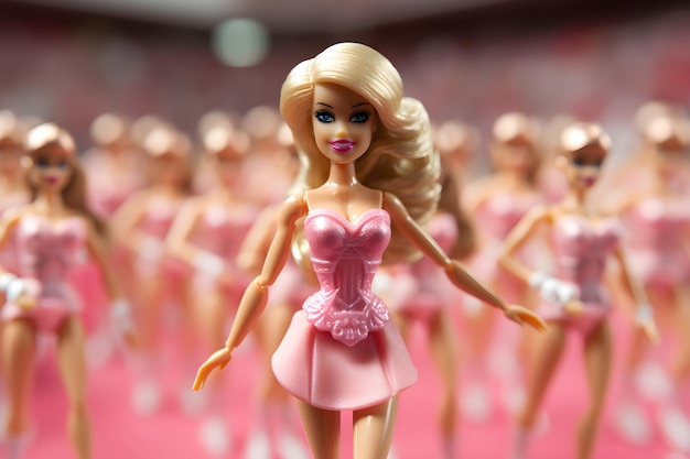 Barbie dei cartoni animati che fa esercizi sportivi sul campo di calcio IA generativa