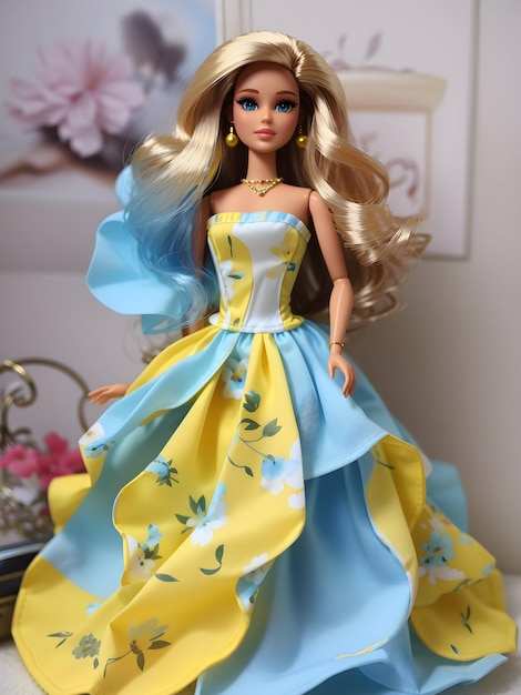 Barbie Doll New Summer Dress Giallo Limone e Azzurro