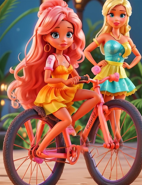 Barbie e Ken con la bicicletta arancione