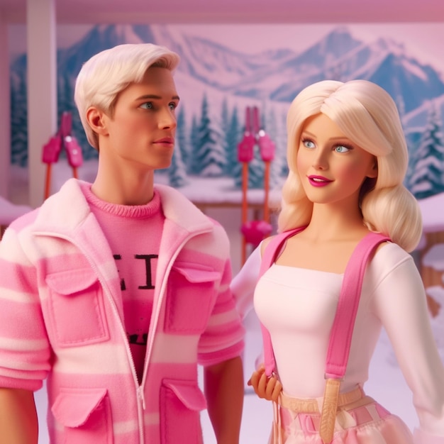 Barbie e Ken in un'avventura di sci sulla neve.