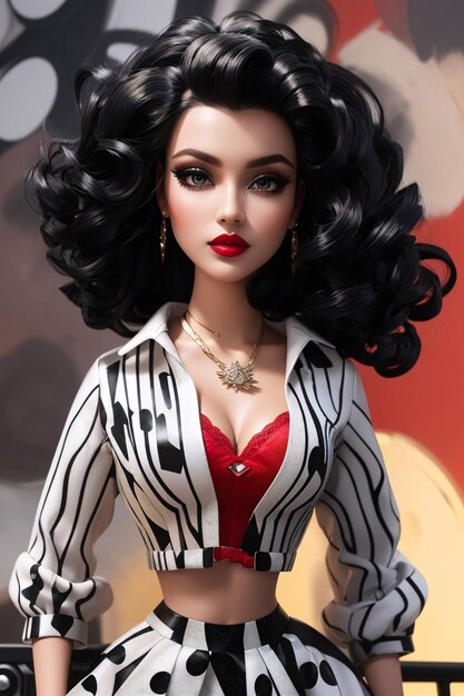 Barbie indossa un fantastico costume femminile di Halloween rosso nero e bianco