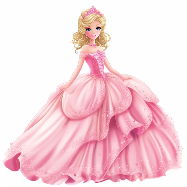 Barbie la principessa in un abito rosa generativo ai