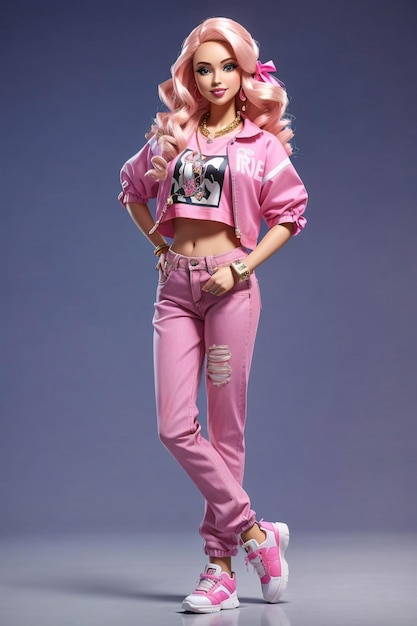 Barbie vestita con abiti alla moda in stile hip hop