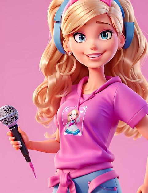 Barbie vestita in stile hip hop con maglietta rosa AI generativa