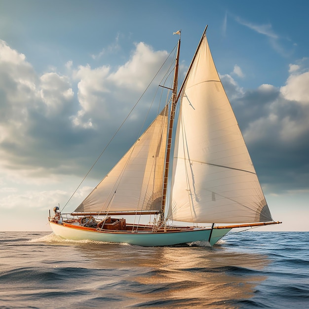 barca a vela barca barca di legno che naviga sull'acqua sull'oceano