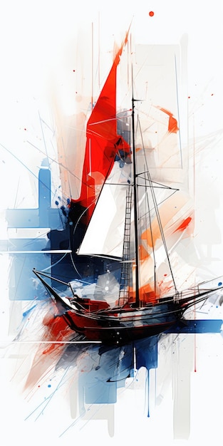 barca a vela nave Arte astratta moderna pittura collage tela espressione illustrazione grafica