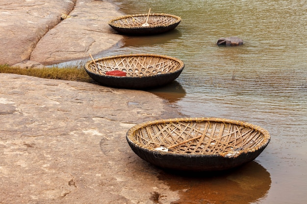 Barca in vimini coracle in hampi karnataka india