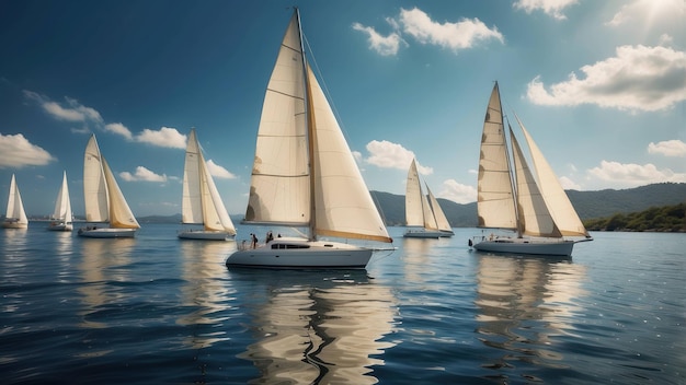 Barche a vela che corrono su un lago sereno