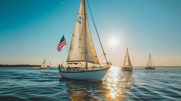 Barche a vela con bandiera americana