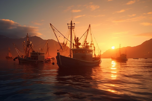 Barche da pesca all'alba