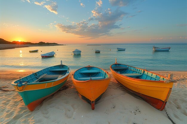 Barche da pesca colorate sulla costa atlantica e acque turchesi