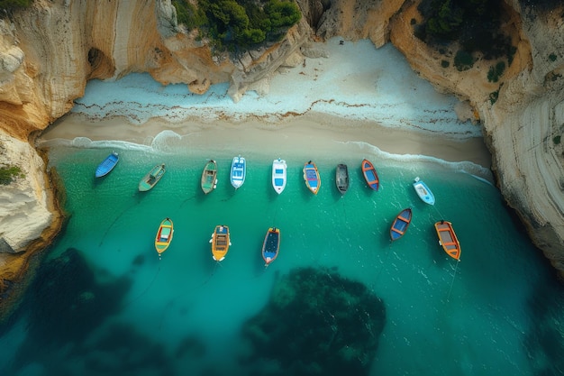 Barche da pesca colorate sulla costa atlantica e acque turchesi