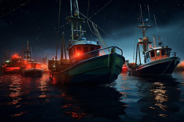Barche da pesca di notte