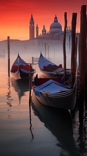 barche in acqua al tramonto