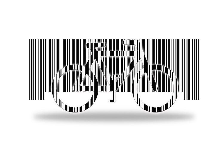 Photo barcode in the form of a bicycle on a white background with a shadow