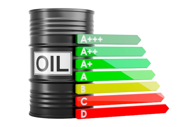 Barile di petrolio con grafico di efficienza energetica rendering 3D