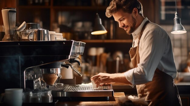 Barista Cafe che prepara il concetto di servizio di preparazione del caffè creato con la tecnologia generativa AI