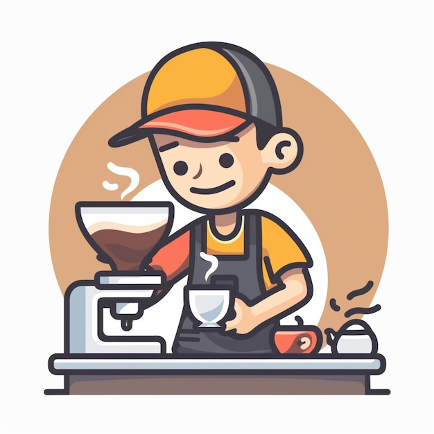 Barista che fa il caffè cartone animato