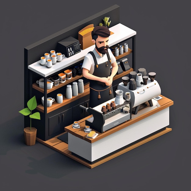 Barista che fa il caffè in 3D