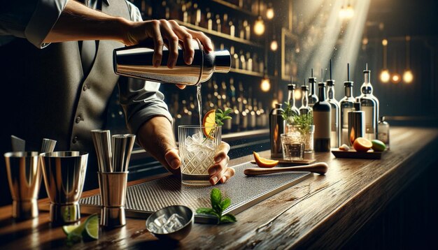 Barista che mostra un assortimento di cocktail artigianali in un bar accogliente