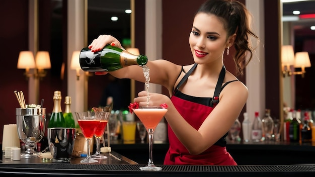 Barista che versa lo champagne in un cocktail