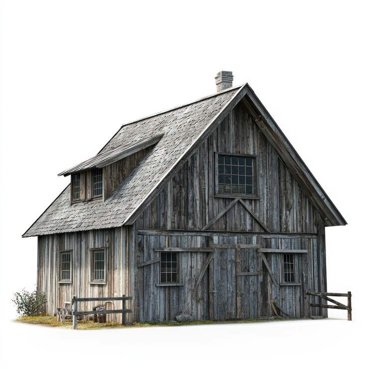 Barn converted into a living space with rustic charm isolated on transparency background
