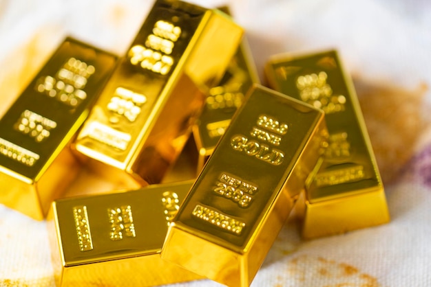 Barre d'oro Pila di lingotti d'oro finanziario economia aziendale concetti ricchezza e riserva di successo nel mondo degli affari e della finanza