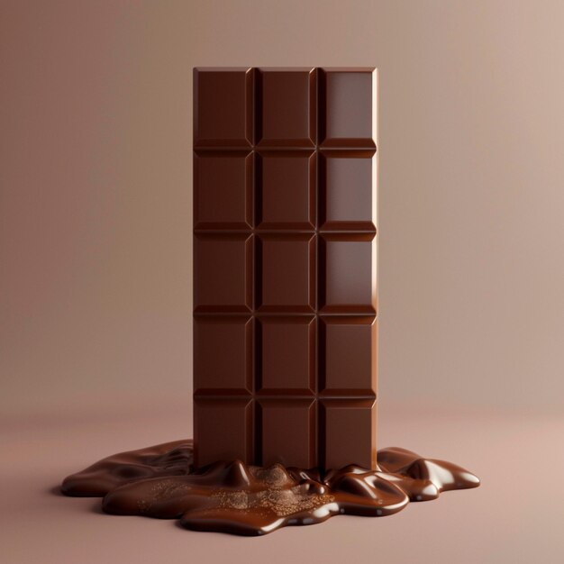 Barretta di cioccolato verticale con un sottile tocco di cioccolate fuso sulla base 3D