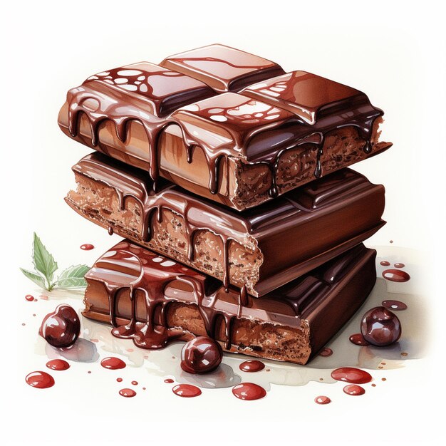 barrette di cioccolato con cioccolata fusa e ciliegie su una superficie bianca