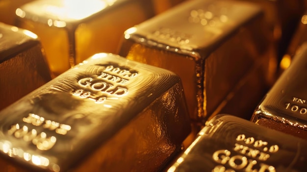 Barri d'oro sullo sfondo molti lingotti d'oro nel caveau bancario mattoni o blocchi lucidi close-up concetto di denaro ricchezza finanza commercio e riserva