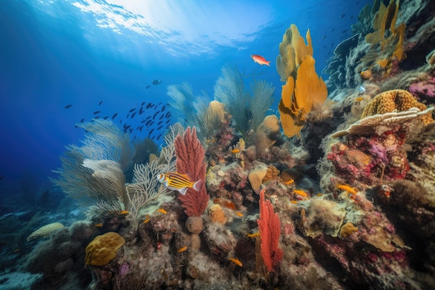 Barriera corallina caraibica con piante acquatiche e pesci colorati creati con intelligenza artificiale generativa