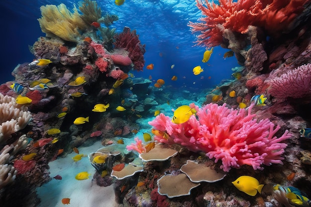 Barriera corallina con vita marina