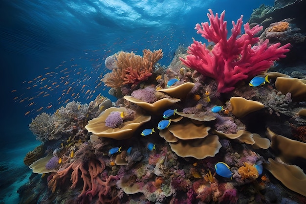 Barriera corallina con vita marina