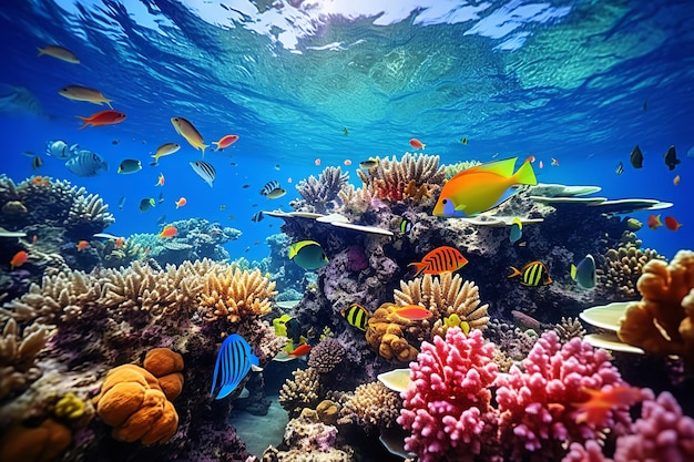 Barriera corallina del mondo subacqueo e pesci tropicali