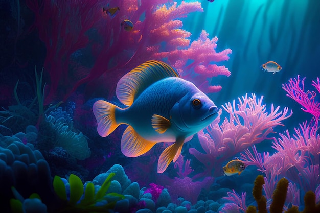 Barriera corallina e pesci colorati Pulisci la scena del mondo sottomarino Creato con la tecnologia Generative AI