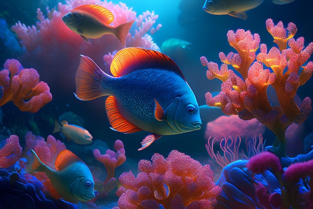 Barriera corallina e pesci colorati Pulisci la scena del mondo sottomarino Creato con la tecnologia Generative AI
