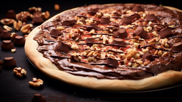 Base pastosa per pizza alla Nutella spalmata con crema al cioccolato alla nocciola Nutella e zucchero a velo