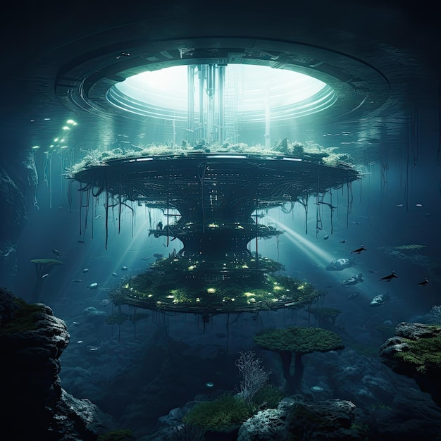 Base sottomarina aliena nell'oceano profondo